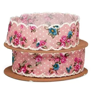 Vintage Floral Ribbon 1" Pink with Hot Pink & Blue Flowers Gift Wrap Bows