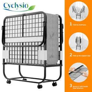 Cyclysio Folding Bed with Memory Foam Mattress, Portable Folding Bed with Adjustable Backrest, Rollaway Bed with Mattress and Metal Frame on Wheels