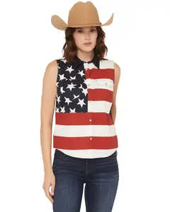 Shyanne Women's Americana Print Bubba Sleeveless Snap Western Shirt - Srsu25w23-Rd