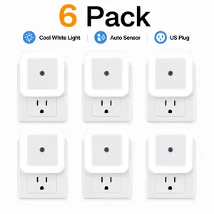 6-Pack Dusk-to-Dawn LED Night Lights, Plug-in Wall-Mounted Warm White Lighting for Bedroom, Bathroom, Home Improvement Indoor Specialty Lighting soft glow