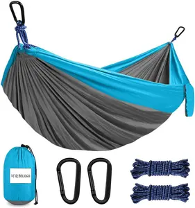 Outdoor Camping Hammock Lightweight Portable Nylon 300x200cm Holds 300kg Premium 210T Material Ultra-Strong No Stand Required Royal Blue Light Blue Gray