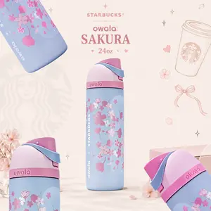 [LIMITED EDITION] Starbucks Owala Sakura 24oz FreeSip Water Bottle – Cherry Blossom Pink Floral Insulated Stainless Steel Travel Bottle, Gift for her