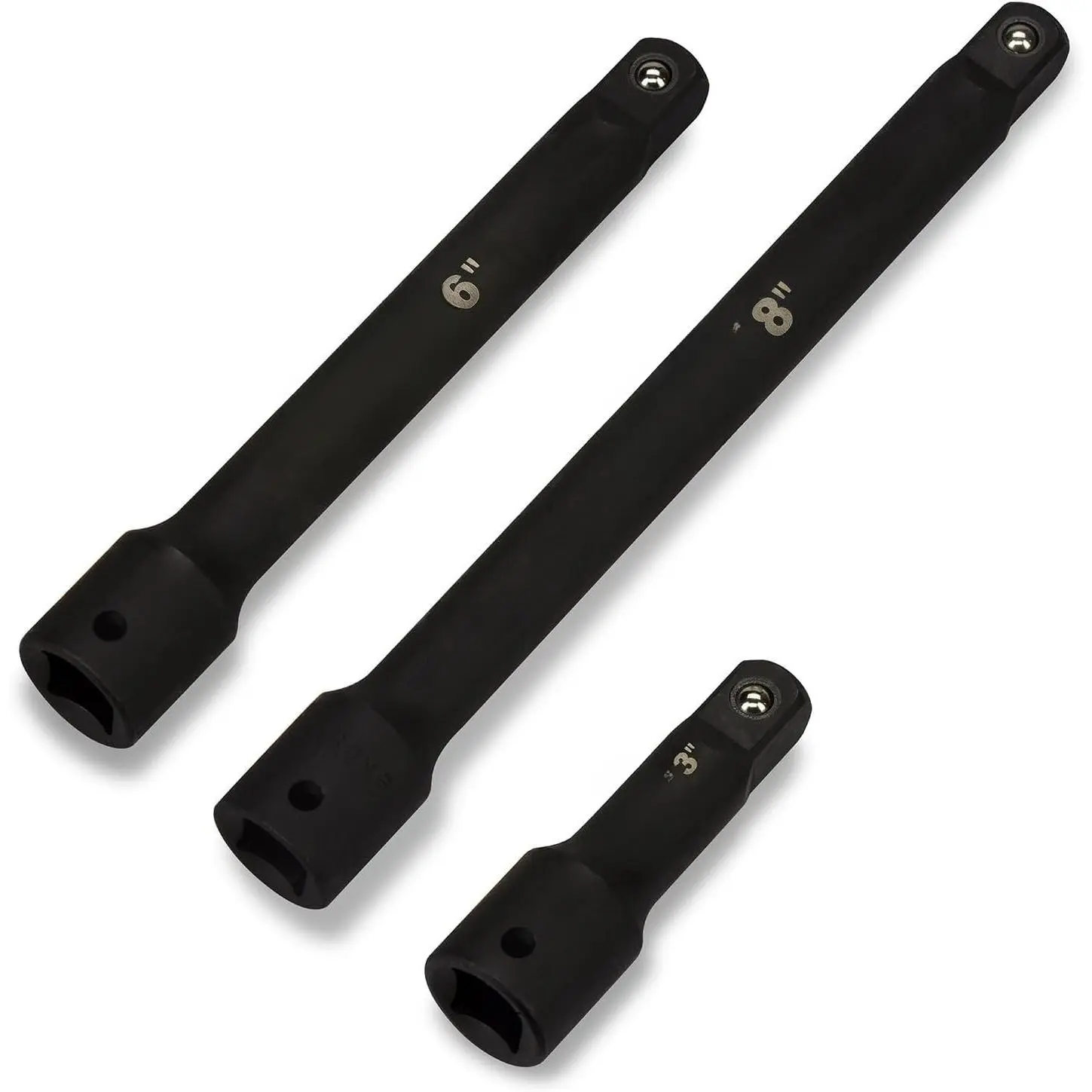 1/2-Inch-Drive Impact Extension-Bar Set, Made with CrV Steel, 3-Inch, 6-Inch, and 8-Inch Sizes.