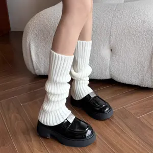 White Knitted Leg Warmers for Women JK School Style Lolita Slouch Socks Calf-Length for Spring Summer Fall Winter Soft Womenswear sockies
