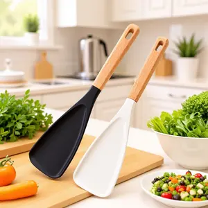 Two non stick cooking utensils with silicone cooking spoons, One-Piece Silicone Spatula Spoon Set, Heat-Resistant Kitchen Utensils for Mixing & Serving