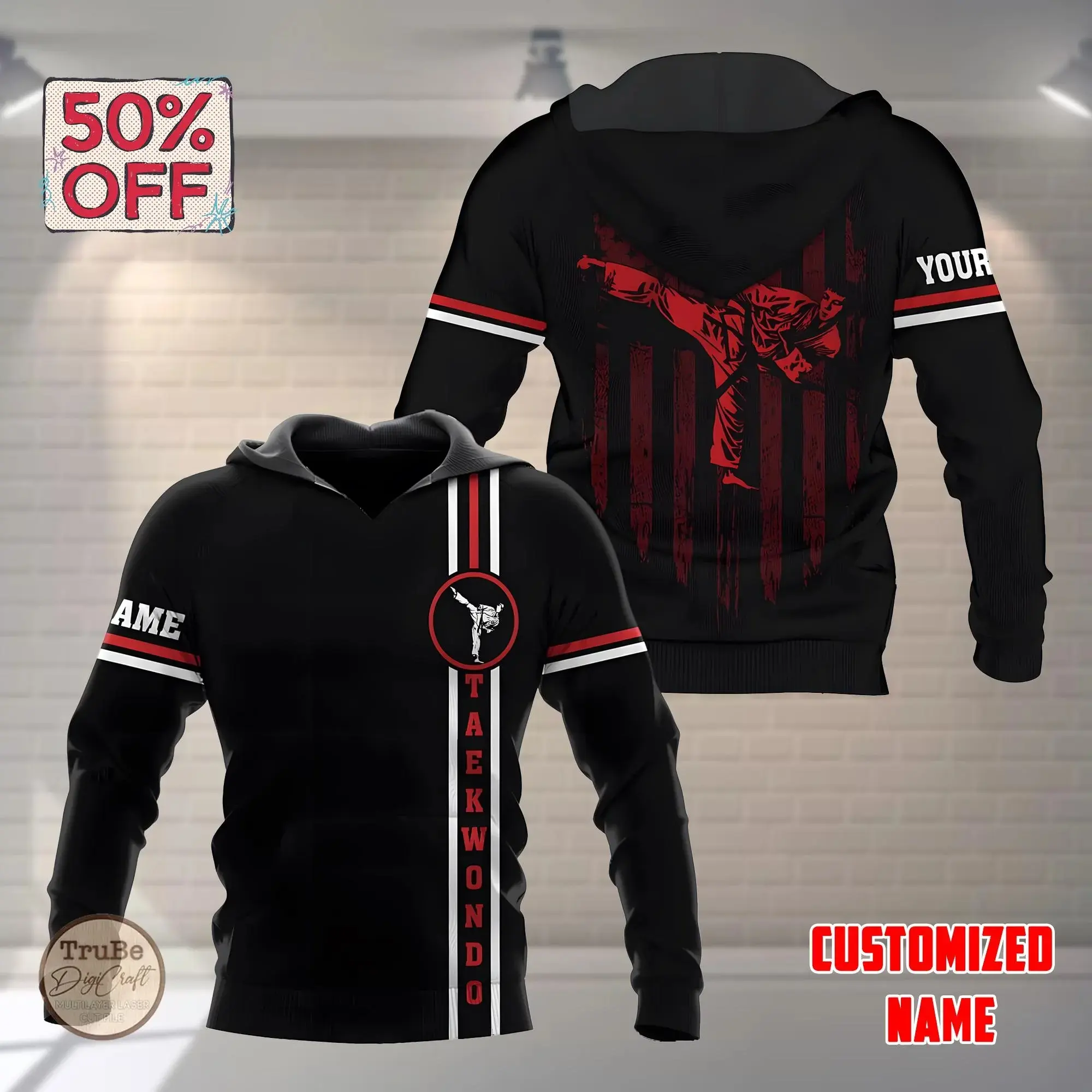 Personalized Taekwondo All Over Print Hoodie_ Custom 3D Fighters