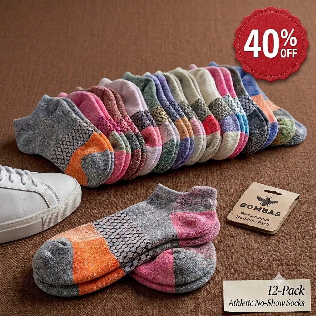 Pack 3/5 Bombas Ankle Socks, Cushioned Footbed & Honeycomb Arch Support, Seamless Toe, Blister Tab, Soft Cotton Blend, Size S, M, L, Women's Men's Daily wear