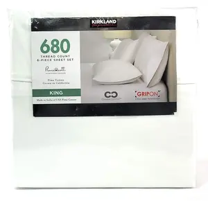 Kirkland Signature King Bright White 680 Thread Count Sheet Set 6 Piece Deep Pockets