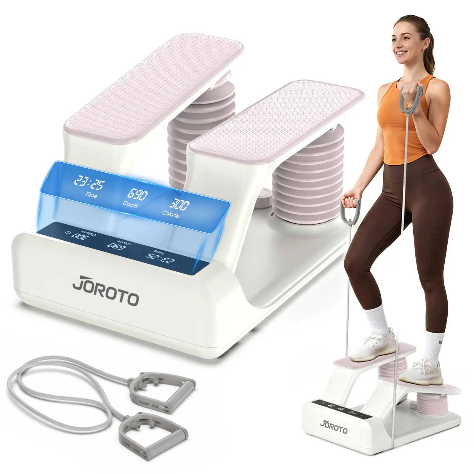 JOROTO Air Stepper - Fitness Exercise Equipment for Home Cardio Training, 300LB Capacity, 5-Level Adjustable Resistance, LED Monitor, Resistance Band Assisted Steppers, Low-Impact, Built-In Batteries