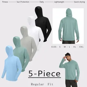 5 Packs Summer Men's hoodies Dry Fit Sun-protective Workout Tops  Men's Quick-drying Breathable Long-sleeved T-shirts Moisture-wicking Sweat-absorbing Casual Sportswear for Fitness Exercise Running at Home or Work Menswear Hoodie Sweatshirts Tops Pullover