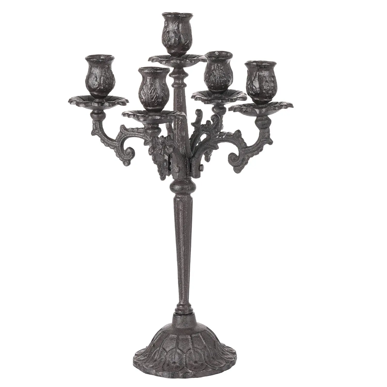 Sungmor 17in Sturdy Cast Iron 5-Arm Candelabra - Metal Candle Holders for Candlesticks, Handmade Ornate Decor for Christmas, Home Parties