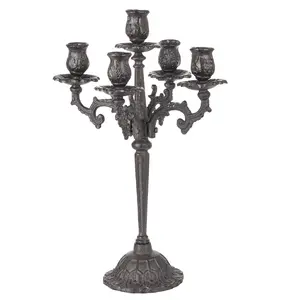 Sungmor 17in Heavy-Duty Cast Iron Candlestick Holders - Handcrafted Vintage 5-Arm Candelabra, Decorative Pillar Candle Stand for Christmas, Home Parties