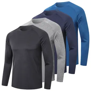 4 Pack Men's Long Sleeve Shirts Quick Dry Moisture Wicking T-Shirts Workout Athletic Gym Crewneck Menswear Casual Basic Tee Shirt Pullover Crewneck Sweatshirt