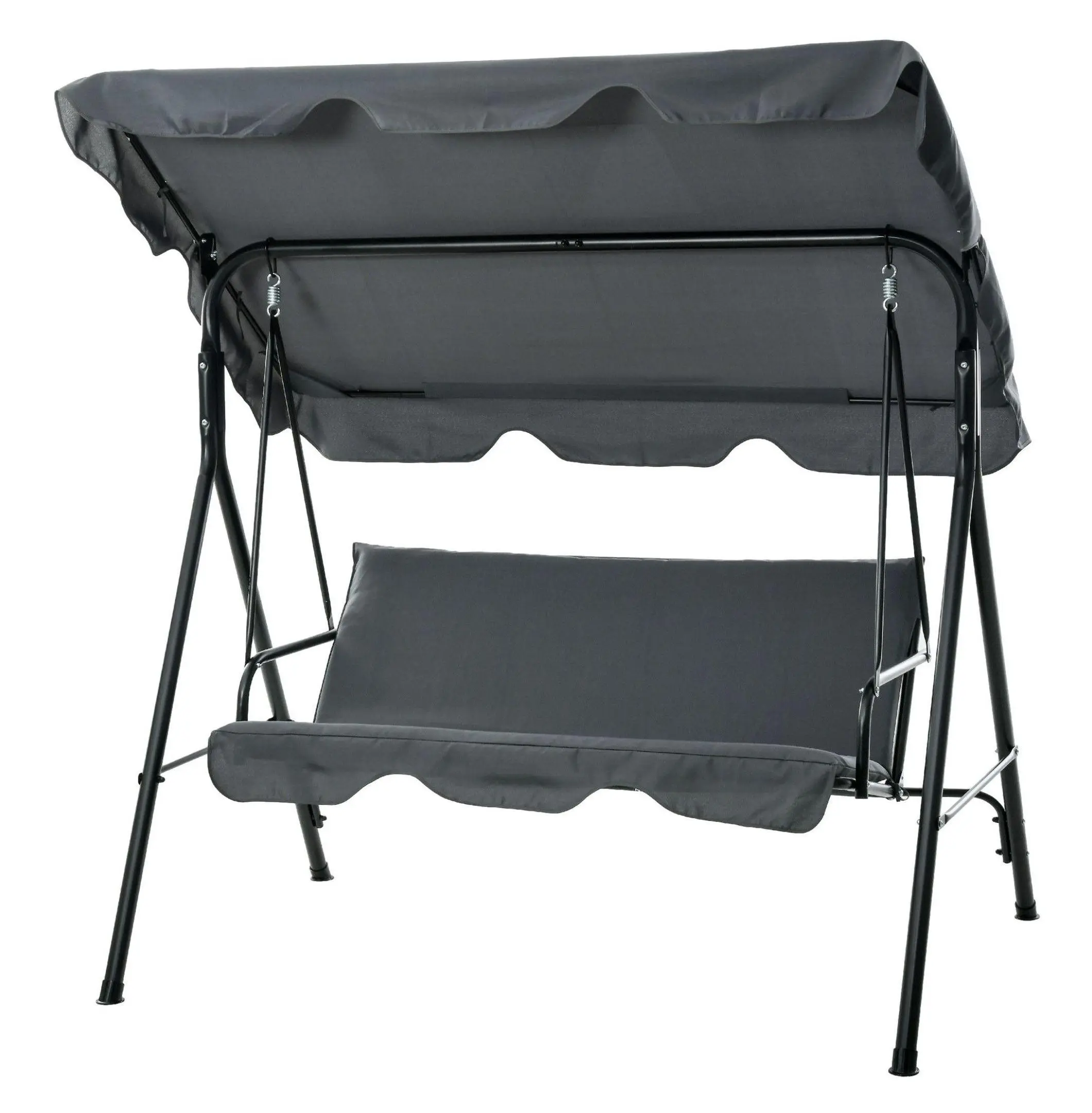 Gray 3-Seat Cushioned Outdoor Porch Swing with Adjustable Canopy, Steel Frame, Weight Limit, Three Seats