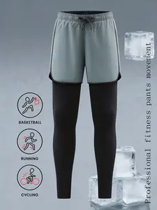 Men's Summer Fitness Tight Pants, Breathable Casual Long Trousers, Sporty Cycling Outdoor Running Quick Dry Solid Color Fashion