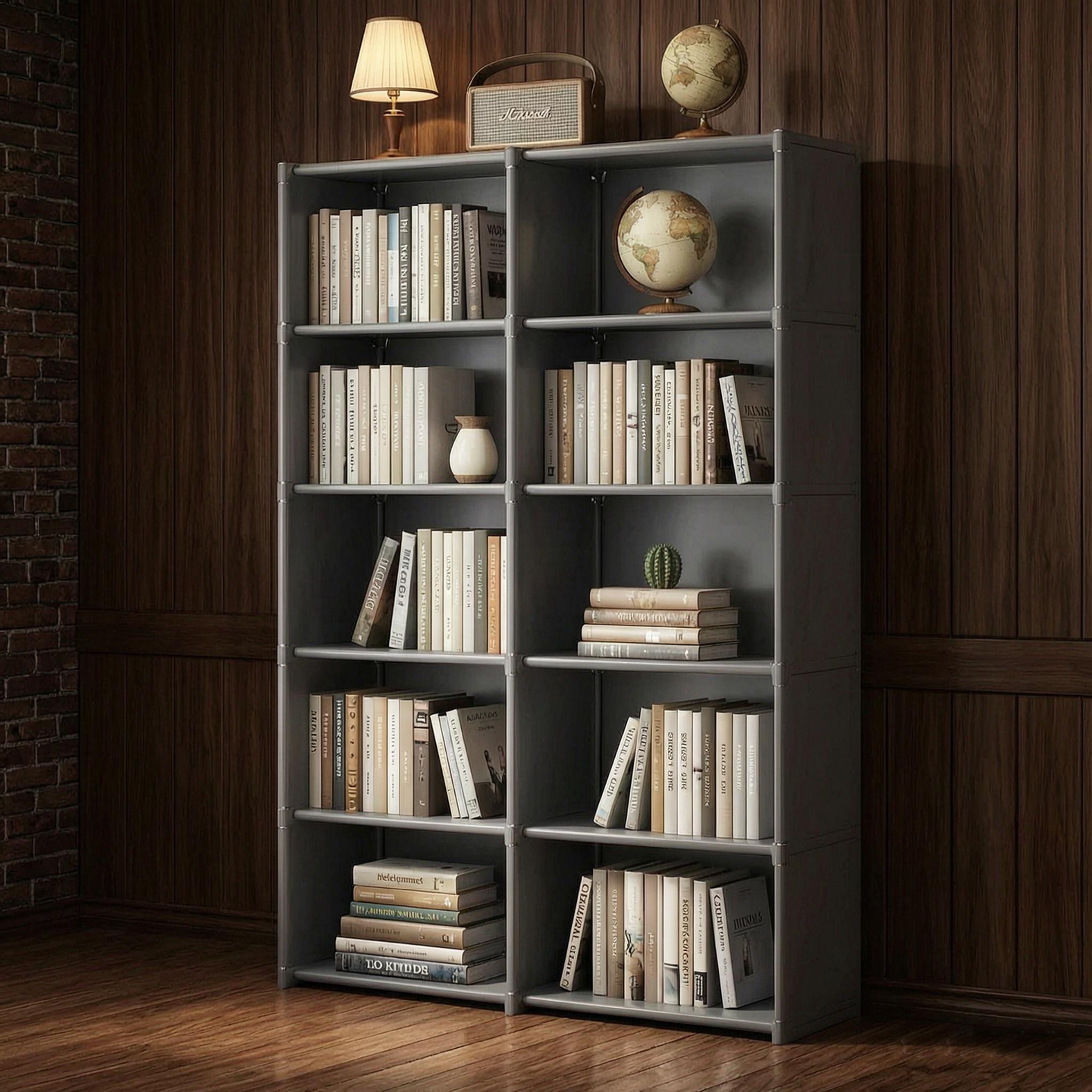 Freestanding Simple Bookshelf - 10 Compartments, Detachable Book Rack, Indoor Home Furniture Shelves for Bedroom with Bedroom Storage for Home Library Use Book Display Stand