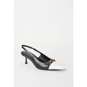 JUST FAB Women's Slingback Pumps with Elastic Strap, 2.25 in Kitten Heel, Heels for Women