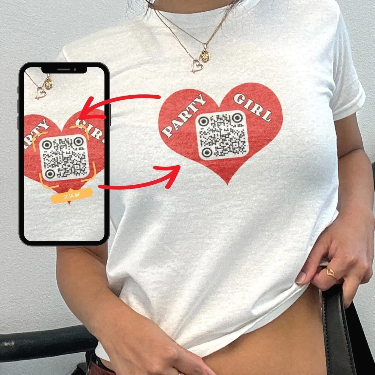 Custom QR Code Baby Tee: Personalized Y2K Party Girl Shirt