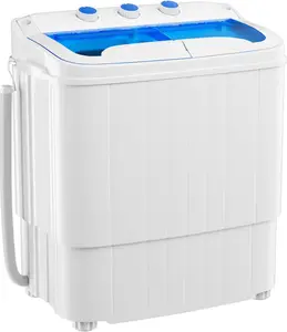INTERGREAT Portable Washing Machine with Longer Hose, 16lbs Twin Tub Laundry Washer Machine with 9.6Lbs Washer and 5.4Lbs Spinner dryer, Semi-automatic Washer Combo for Dorms, Apartments, Blue