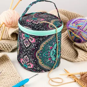 Knitting Yarn Storage Bag, Short Hole Knitting Yarn Bucket, Round Crochet Hook Bag, DIY Accessories Organizer, Convenient Hooks & Tools Holder