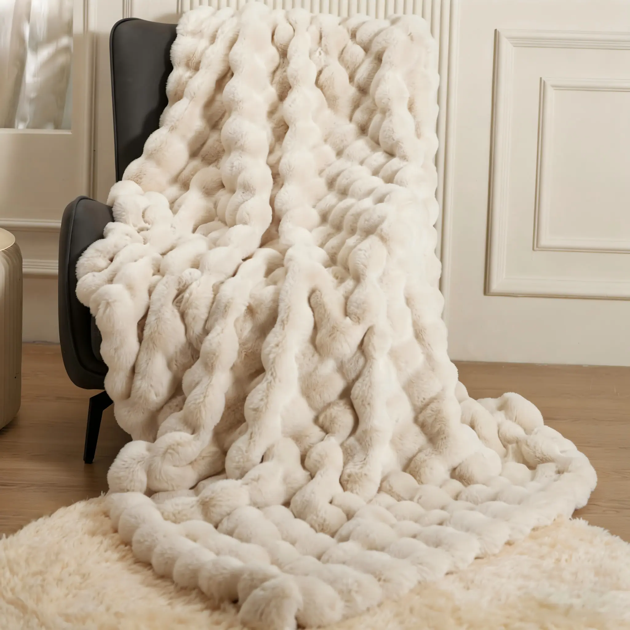 【Father 's Day Gift】Macinso Washable Luxury Imitation Rabbit Faux Fur Throw Blanket, Oversized Thick Bubble Fluffy, Super Soft Cozy No Linting, for Couch Bed Sofa Living Room Office Naps Air-conditioned Rooms