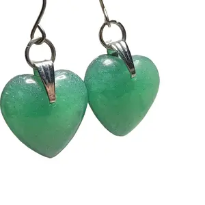 Green Heart glitter dangle earings glow in the dark