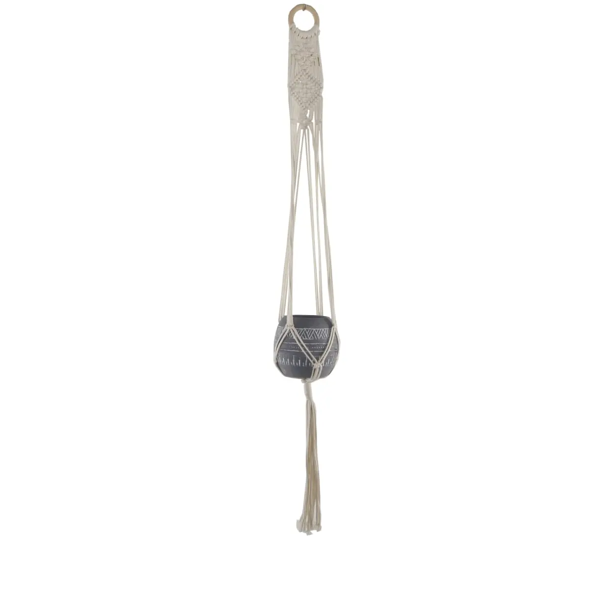 Flora Bunda CT1089E Hanging Macrame Planter with Handcrafted by Artisans Rope, 43' H, 43.5x6x5 Dimensions, 2.9 lb Aztec Ceramic Pot, Indoor Use Only Garden Pot for Home Improvement