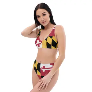 Women's Maryland Flag Bikini Swimsuit - Double Layered with Removable Pads & Zig-Zag Stitching - Eco-Friendly Recycled Polyester - Comfortable All-Day Wear