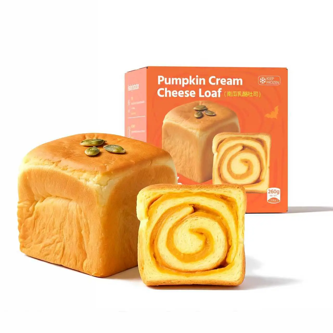 Pumpkin Cream Cheese Loaf - 260g - Soft & Moist Bread with Cream Cheese Filling - Perfect for Snacking & Sharing