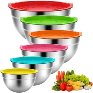 6 Pack Mixing Bowls with Lids Metal Nesting Storage Bowls for Kitchen 4.5/3/2.5/2/1.5/0.75QT Great for Prep Baking Serving in Assorted Colors