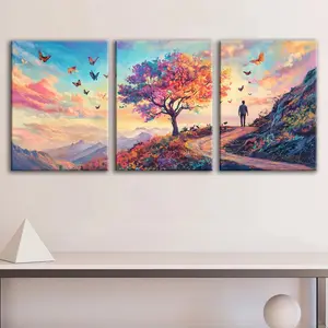 Tree Pattern Canvas Painting with Frame, 3 Counts/set Modern Art Print, Wall Art Decor for Home Living Room Bedroom Office, Ornaments