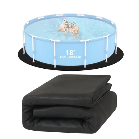 VINGLI Round Above Ground Pool Liner Pad - Pool Mat, 12/15/18 FT Round, Extra Thick Puncture Guard, Black Weed Barrier, Boosts Durability for Hassle-Free Swimming Experience