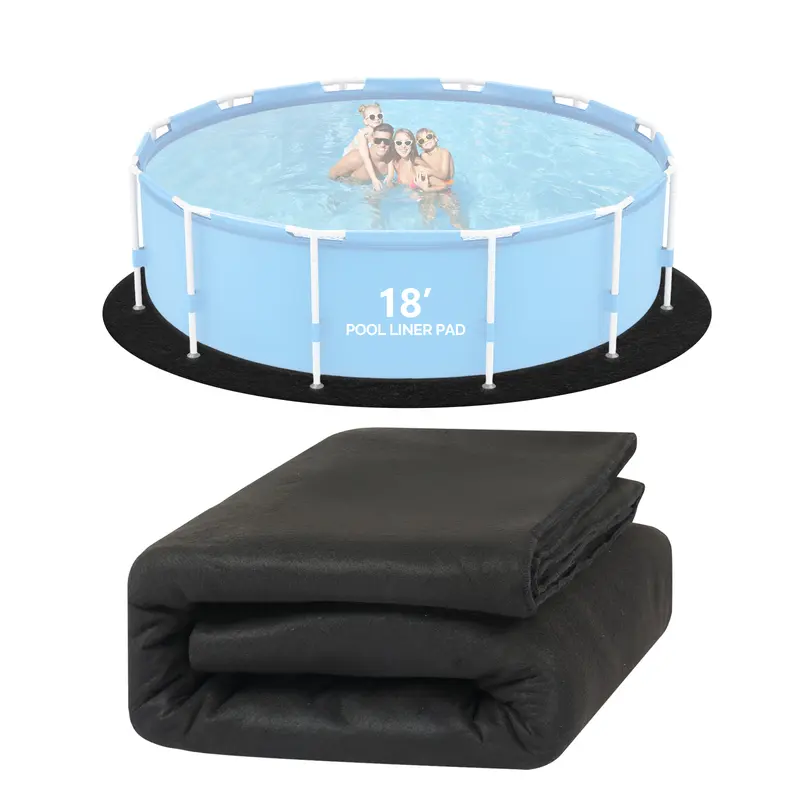 VINGLI Round Above Ground Pool Liner Pad - Pool Mat, 12/15/18 FT Round, Extra Thick Puncture Guard, Black Weed Barrier, Boosts Durability for Hassle-Free Swimming Experience