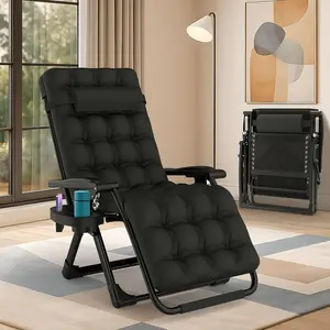 Zero Gravity Chair with Removable Cushion, Upgraded Locking System, Reclining Camping Chair with Cup Holder and Headrest for Indoor Outdoor