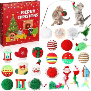 Cat Advent Calendar 2025, 24 Days Christmas Countdown Calendar for Kitten Assorted Cat Toys Interactive Wand Mice Santa Claus Ball Bells Catnip Toy Gifts for Kitten Lovers