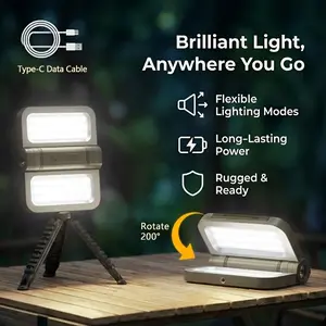 5000mAh multifunctional foldable camping light, portable LED flashlight, USB rechargeable work light, foldable camping lamp with hook, suitable for fishing, hiking, RV and emergency situations