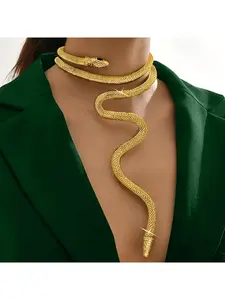 Trendy European and American style snake-shaped metal choker necklace set Y necklaces adjustable choker bracelet set for women fashion statement jewelry