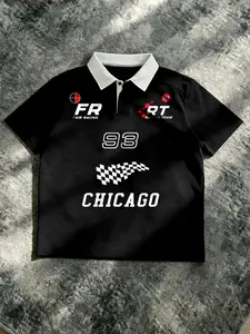 'Polo Shirt' "CHICAGO 93" Racing Checkered Flag & FR RT Team Print | Motorsport Streetwear Aesthetic | Unisex OOTD Essential | TikTok Viral Y2K Casual Daily Wear Statement Top for Men Women 2026 Spring New Drop