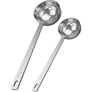 Coffee Scoop Set - 1 Tbsp (15ml) & 2 Tbsp (30ml) Measuring Tablespoon - Stainless Steel Coffee Measuring Spoon and Scooper with Long Handles - Pack of 2