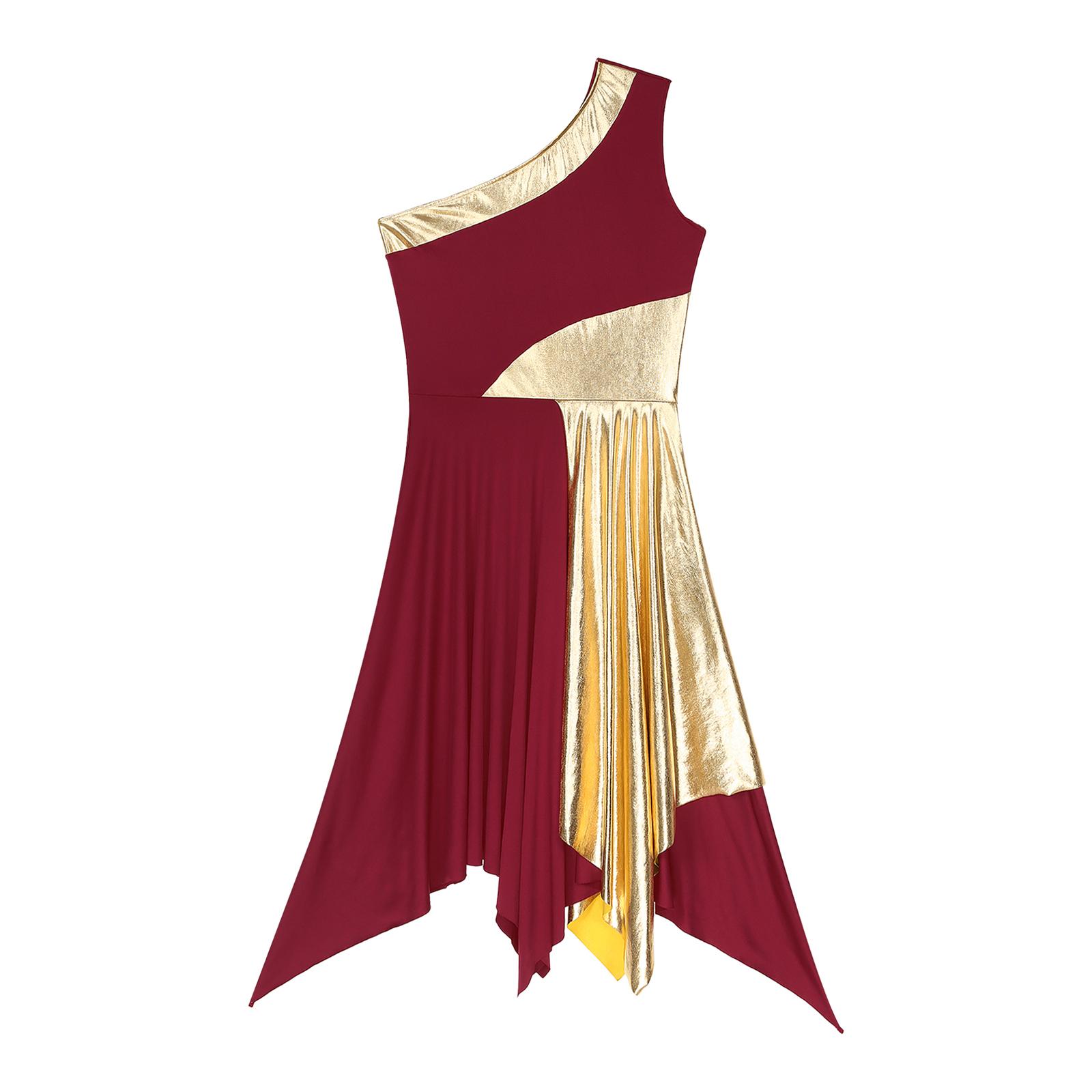 Women Church Choir Worship Praise Dress Modern Lyrical Dance Performance Costume One Shoulder Irregular Hem Dresses Dancewear