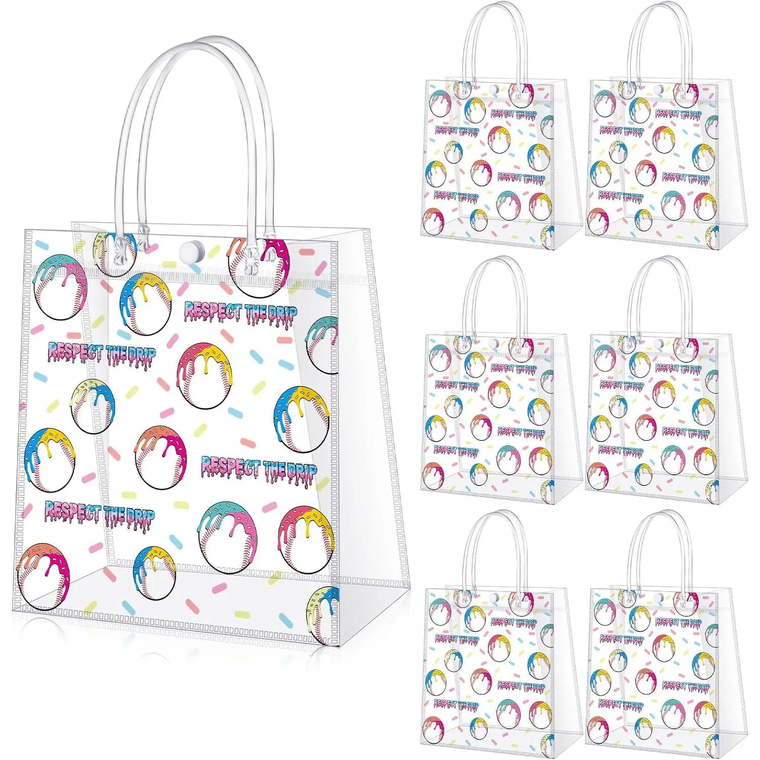 20 count Ice Cream Drip Baseball Clear  Bag with Handles PVC Baseball Goodie Bags Bulk Ice Cream Drip Party Favors  Themed Wrap Team Birthday Party Supplies for  Candy Snack