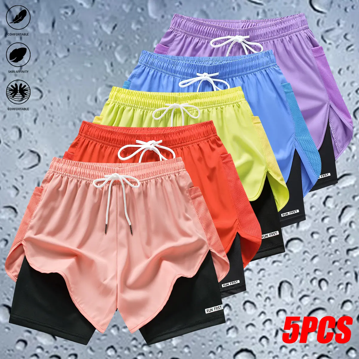 Women’s high-waisted athletic shorts for running and yoga, faux two-piece design to prevent exposure, gym workout shorts with pockets, slimming tight fit; women’s shorts with side mesh pockets, available in long and short lengths, suitable for running wor