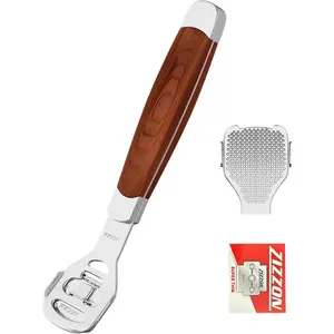 Foot Care Pedicure Callus Shaver Hard Skin Remover Wood Handle 10 Blades | Professional callus remover for hard skin, wood handle grip, includes 10 replacement blades for long-lasting pedicure care.