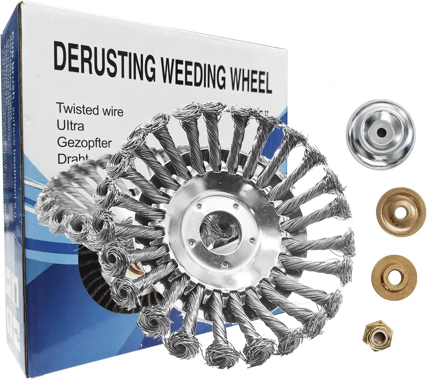 10 In Steel Wire Spring Derusting Weeding Wheel, Grass Trimmer Edger Attach-On Accessory with Cutting & Edging Capability for Driveway Edges & Moss Removal