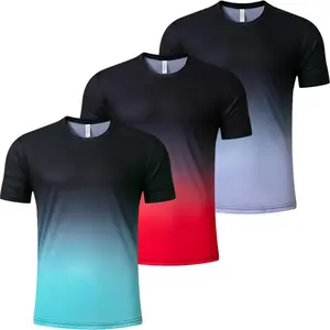 3 Pack Men’s SummerVibes short-sleeve shirts with a light color-gradient crew neck, breathable quick-dry running and fitness men’s sports casual T-shirts with gradient print, stylish crew neck, quick-drying and breathable; ideal for gym workouts