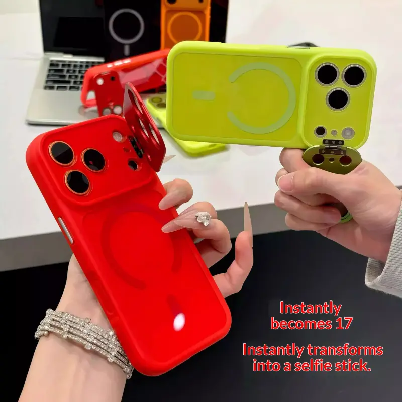 With Stand Magnetic Phone Case for iPhone17/16/15/14/13/12 Pro Max Lens Full Cover 17 Pro Silicone Case 16 Pro Max Handheld Shooting