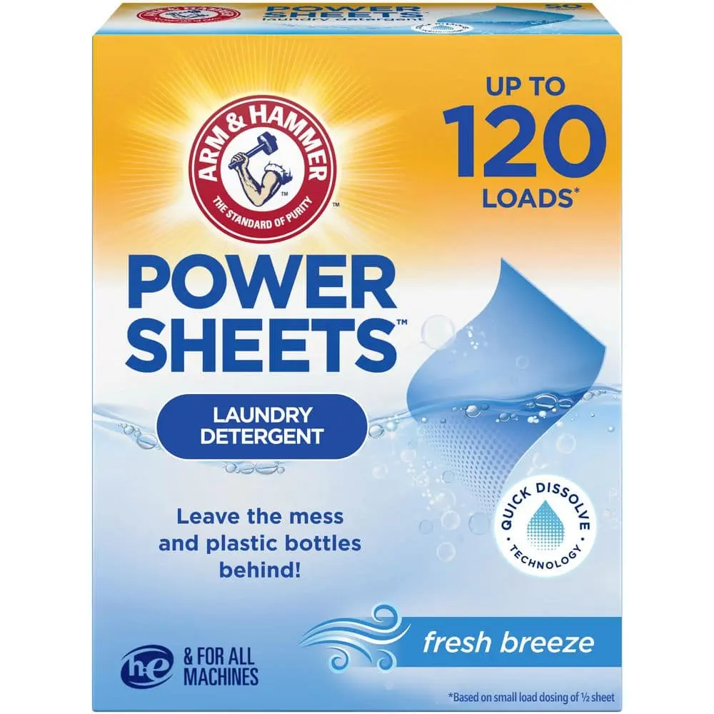 Power Sheets Laundry Detergent - Mild Detergent, Fresh Breeze Scent, 60-Count All-Purpose Cleaners for Home Care, Mild Detergent All-Purpose Cleaners