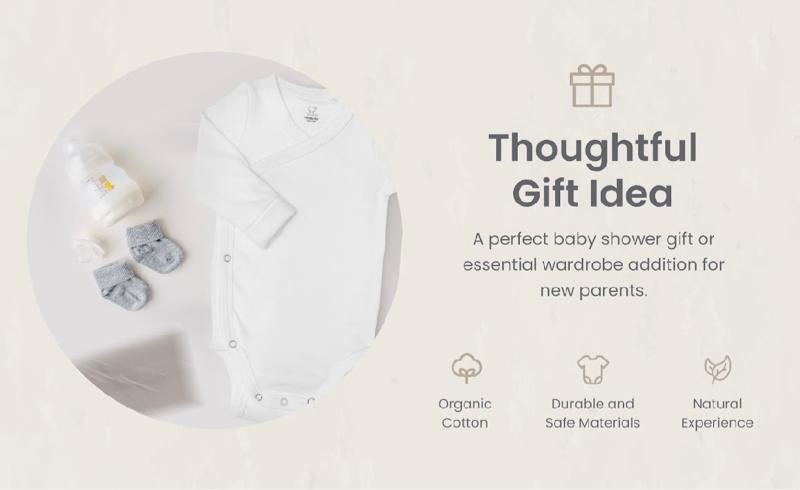 Scandinavian Designed Baby Bodysuit Long-Sleeve Unisex 100% Organic Cotton with Double Snap Room-to-Grow Feature, White, 100% Organic Cotton