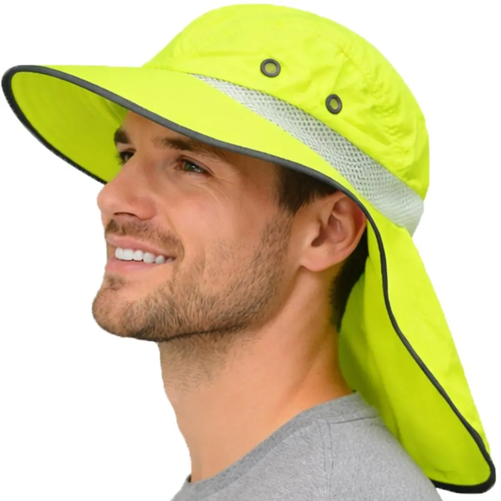 Hi-Vis Waterproof Boonie Hat with Neck Flap | Reflective Safety Sun Cap for Construction & Outdoor Work, Adjustable Wide Brim