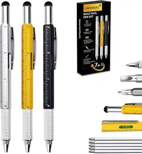 3 Pack Multitool Pen Set, 7 in 1 Multitool Tech Tool Pen for Men, Construction Tools Gadget Stocking Stuffers Gifts for Dad Husband Father